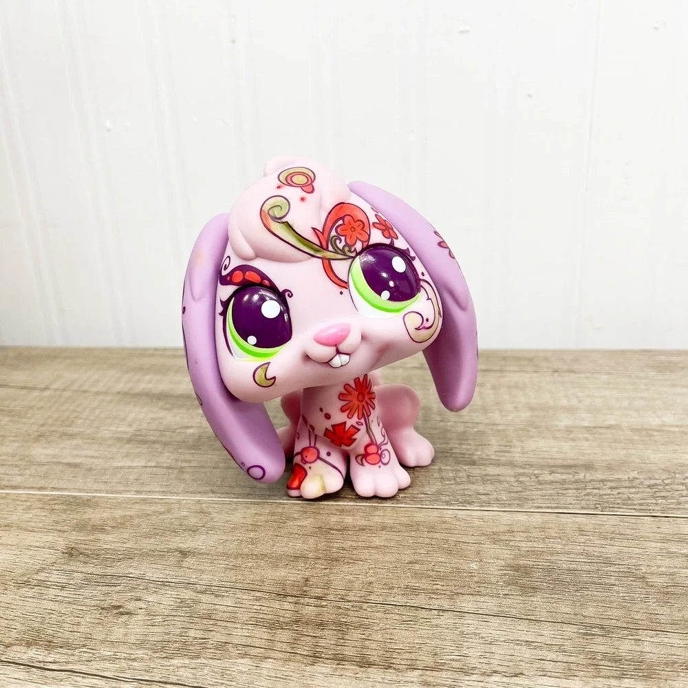 Littlest Pet Shop Deco Pet Bunny Rabbit Pink Floral Large Figure 2008 Hasbro